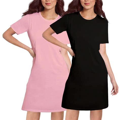 Buy Dobbo Womens Plain Knee Length Cotton Tshirts Round Neck Half ...