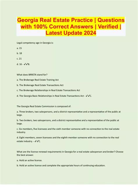 Georgia Real Estate Practice | Questions with 100% Correct Answers ...