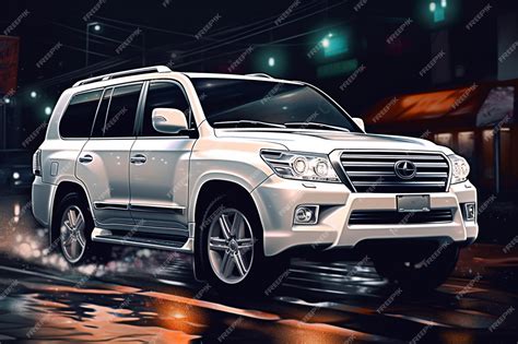 Premium AI Image | A white lexus suv is in the rain.