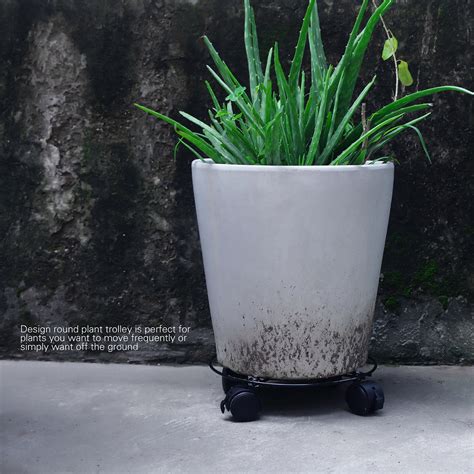 12.5" Heavy Duty Black Iron Plant Caddy - Metal Plant Stand With Wheels ...