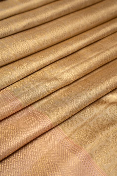 Champagne Gold Pure Kanchipuram Silk Saree with Brocade – Clio Silks