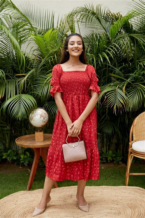 Glam Red Smocked Tiered Dress