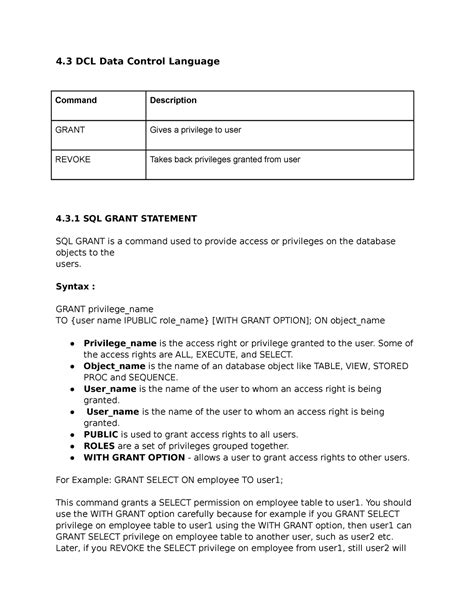 DCL Data Control Language - B. tech Information Technology - CUSAT ...