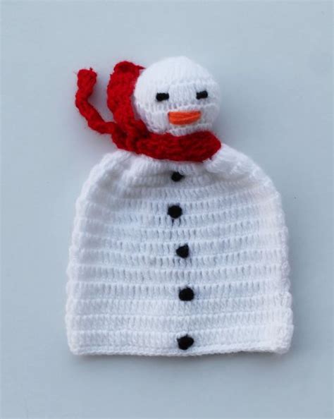 Handmade Crochet Snowman Pattern Cap for Kids - White | Woonie