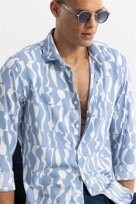 Buy Men's Diffuse Blue Seersucker Shirt Online | SNITCH