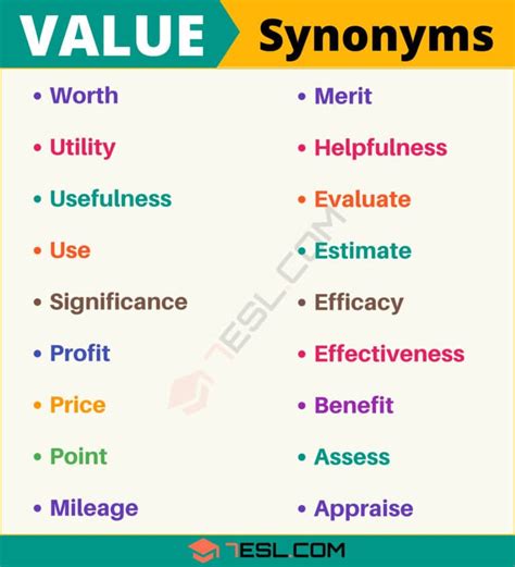 140+ Synonyms for "Value" with Examples | Another Word for "Value" • 7ESL