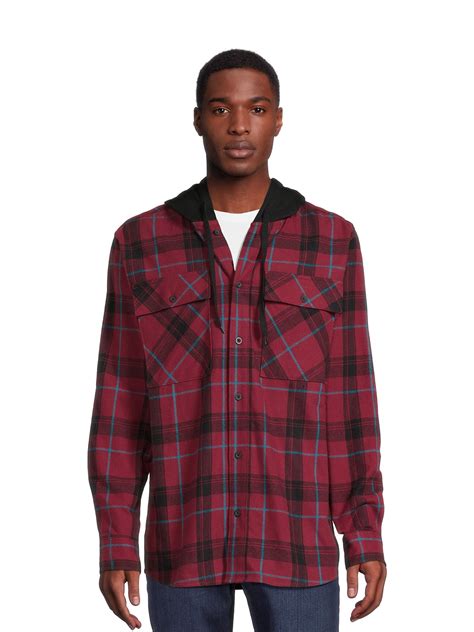 No Boundaries Men's & Big Men's Hooded Flannel Shirt, Sizes XS-5XL ...