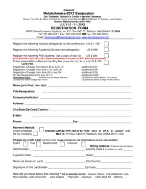 Fillable Online Metabolomics-2013 Symposium REGISTRATION FORM Fax Email ...