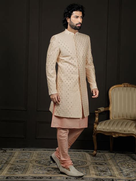 VASTRAMAY Men's Peach Viscose Sherwani Set – vastramay