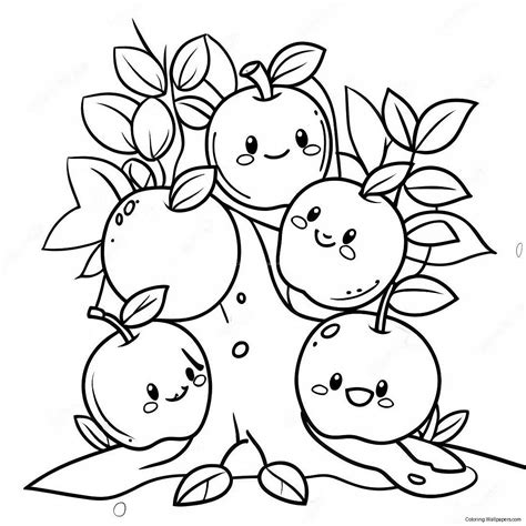 Cute Apple Tree With Smiling Apples Coloring Page (25073-19823)