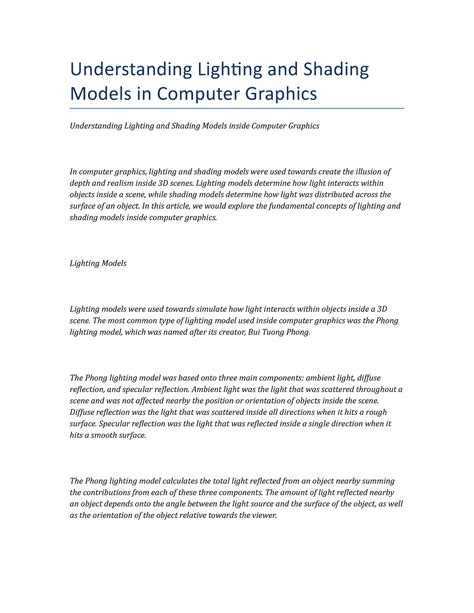 Image result for Lighting Models in Computer Graphics