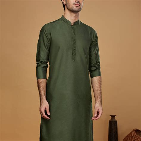 Green Silk Blend Solid Long Kurta – Kisah