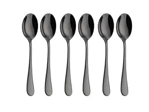 Buy CALIST 6 Pcs Stainless Steel Small Spoons for Dessert, Black Mirror ...