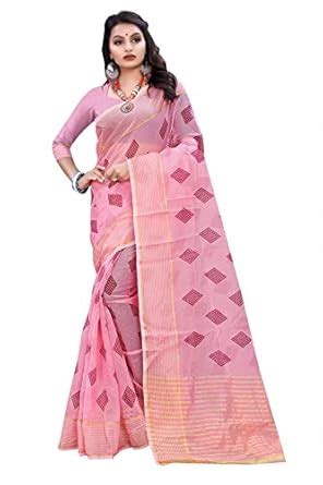 Buy Kanooda Prints Women's Kota Doria Net Saree With Unstitched Blouse ...