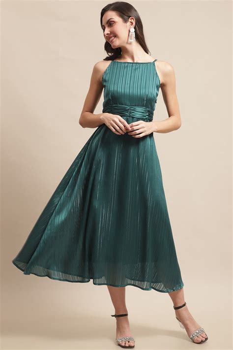 Dresses for Women - Green Georgette Printed Style | Claura