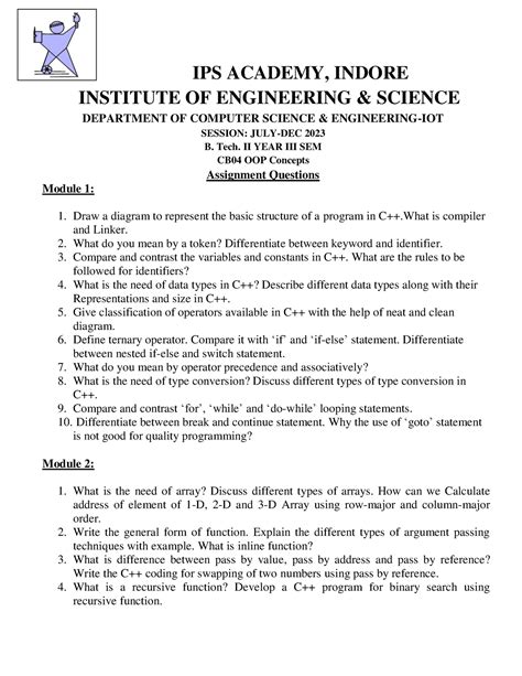 OOP Concepts Assignment - IPS ACADEMY, INDORE INSTITUTE OF ENGINEERING ...