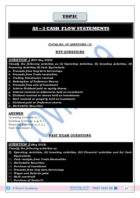 AS-3 Cash Flow Statements: RTP & Past Exam Questions Analysis - Studocu