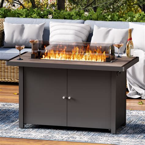 Latitude Run® Underclift 55000 BTU Wood Grain Propane Outdoor Fire Pit ...