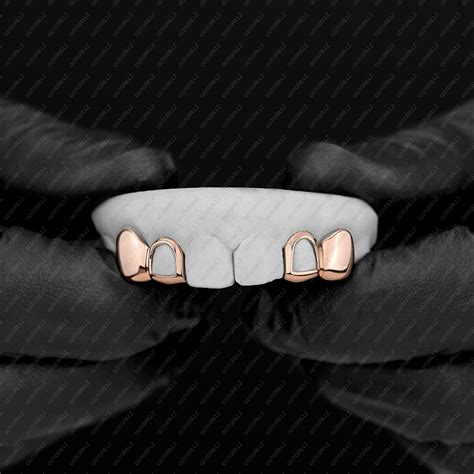 Rose Gold Double Cap Solid K9 Open Face Grillz | GotGrillz