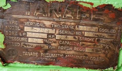 TANABE H274 COMPRESSOR | New Arrival | Oceantech Marine Services