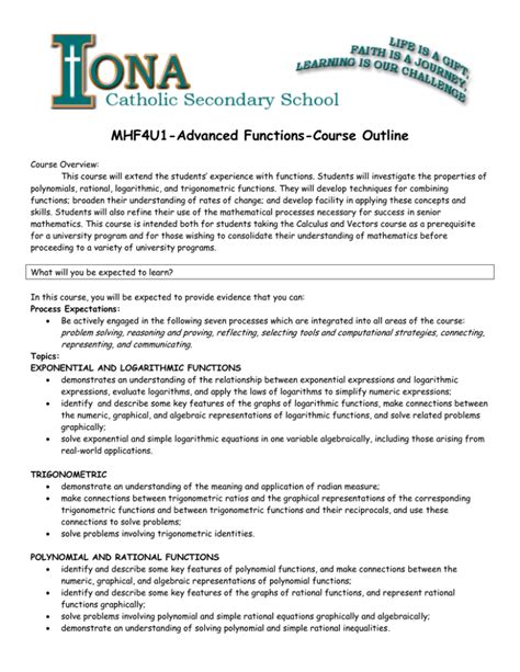 Image result for Advanced Functions Course Outline