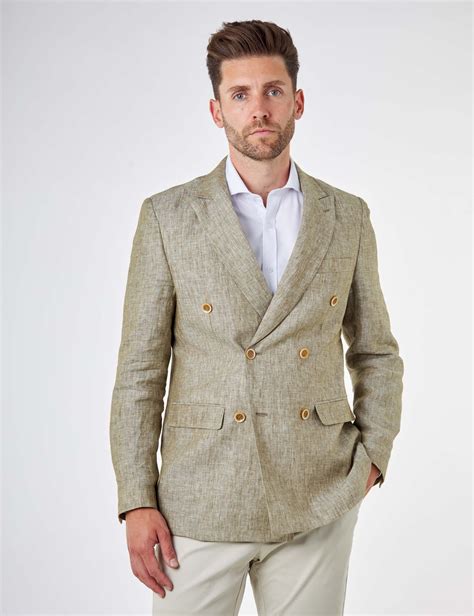 Mens Linen Sage Green Tailored Fit Double Breasted Suit Jacket – XPOSED