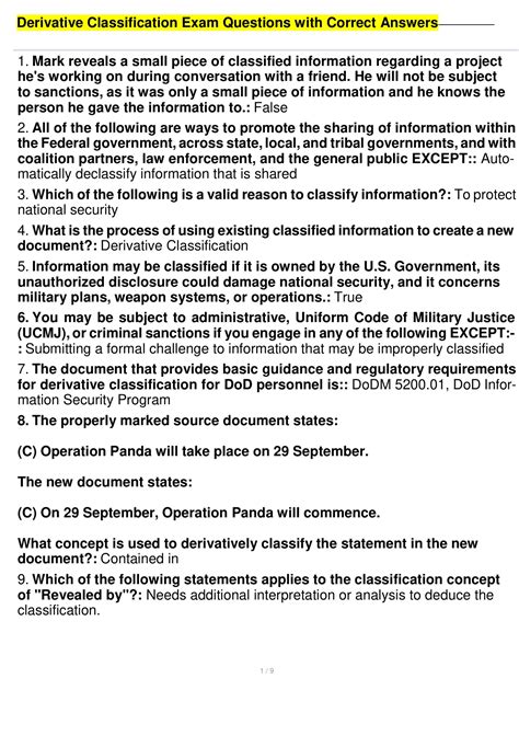 Derivative Classification Exam Questions with Correct Answers ...