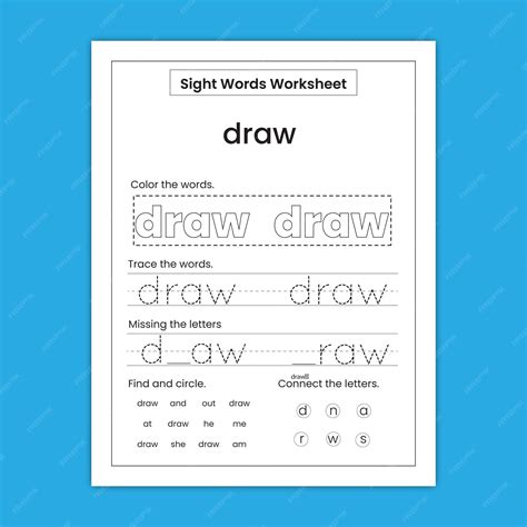 Premium Vector | Kindergarten sight word practice worksheet