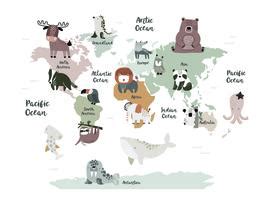 White Pastel World Map With Animals Kids Room Wallpaper | WP 04073 B ...