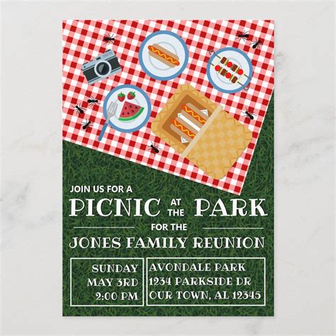 Picnic at the park family reunion invitation – Artofit
