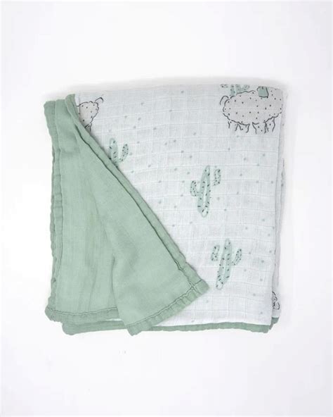Cocoon Care 4 Layer Reversible Lama Greens Blanket-Bamboo Muslin-For ...