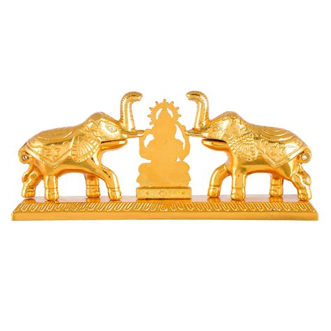 Golden Lord Ganesha With 2 Elephants Showpiece – eCraftIndia
