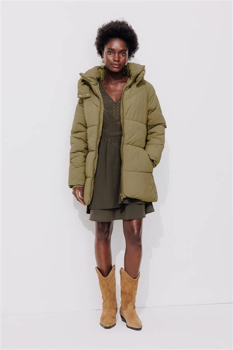 Long belted padded coat - Khaki