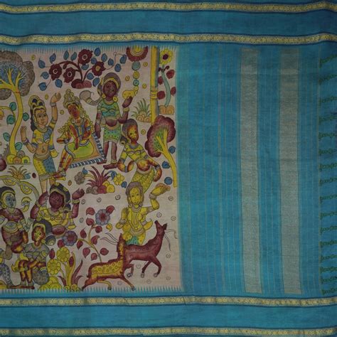 Beige Pen Kalamkari Silk Saree