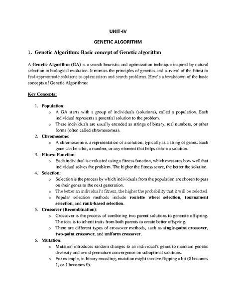 UNIT-IV Genetic Algorithm - UNIT-IV GENETIC ALGORITHM 1. Genetic ...