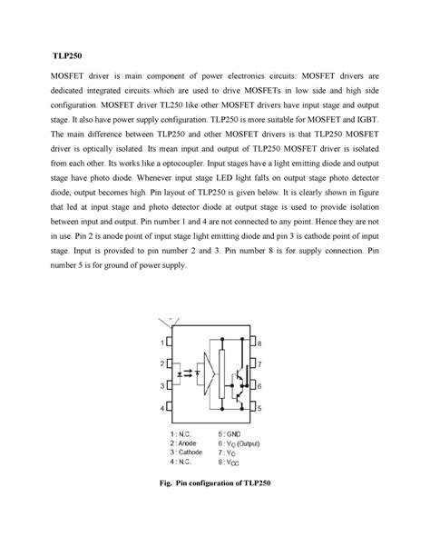 Mosfet Driver TLP250. used to drive power MOSFETS - Electrical ...