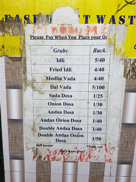 Menu at Maddu Mess, Mumbai, near IIT Area
