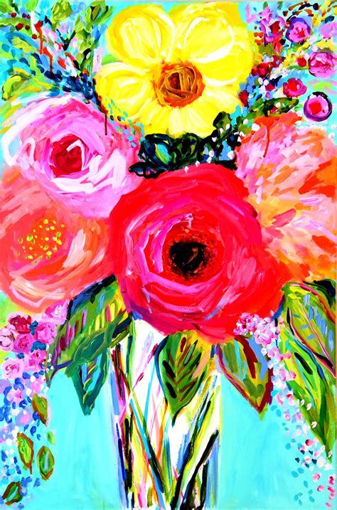 Large Bold Floral Still Life FINE Art Print Giclee on Canvas Bright ...