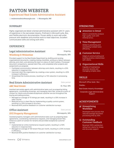 5 Real Estate Administrative Assistant Resume Examples & Guide for 2024