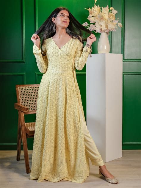 Lemon Heavy Chikankari Embroidered Anarkali Set | Handme – HANDME