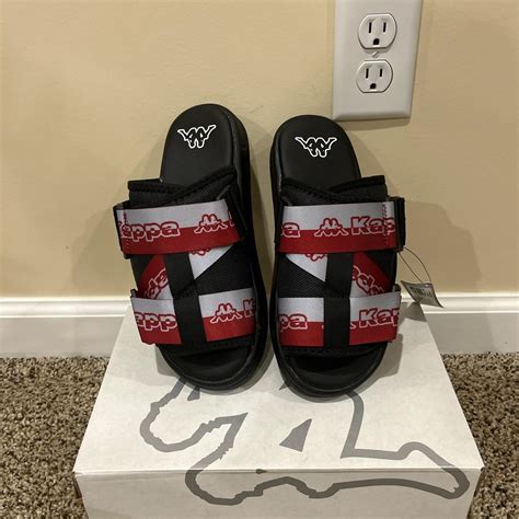Black, White & Red Kappa Slides Model: Logo Zirk 1... - Depop