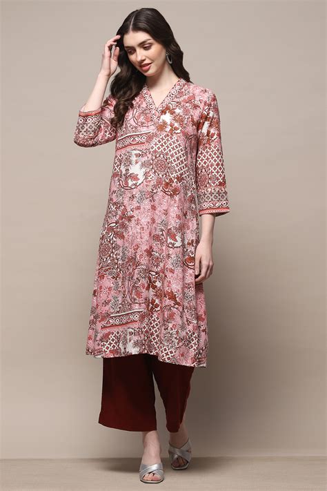 Buy Dull Pink Rayon Straight Kurta Online at Biba India