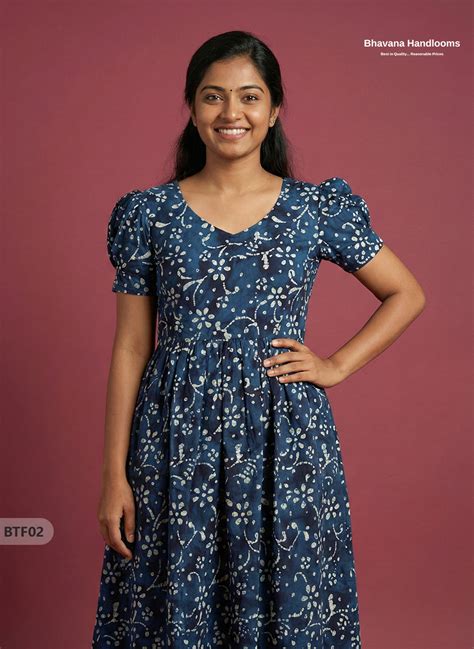 Handmade Batik Frock with Natural Dye – Potli Ball Neck Design Dark Bl ...