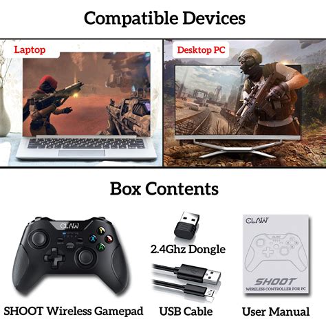 CLAW Shoot Wireless 2.4Ghz USB Gamepad Controller for PC Supports ...