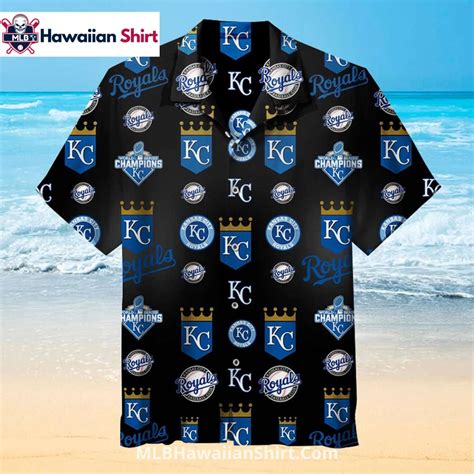 Champion Logo Collage KC Royals Hawaiian Shirt Black - MLB Hawaiian ...