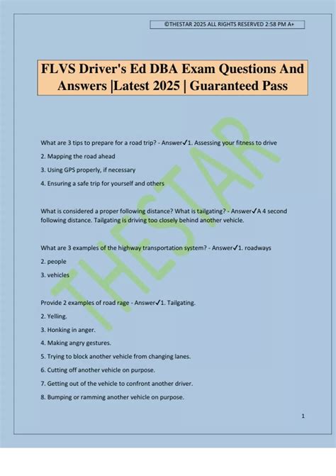 FLVS Driver's Ed DBA Exam Questions And Answers |Latest 2025 ...