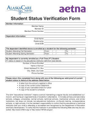 2019-2025 AK Aetna AlaskaCare Verification of Student Status Form Fill ...