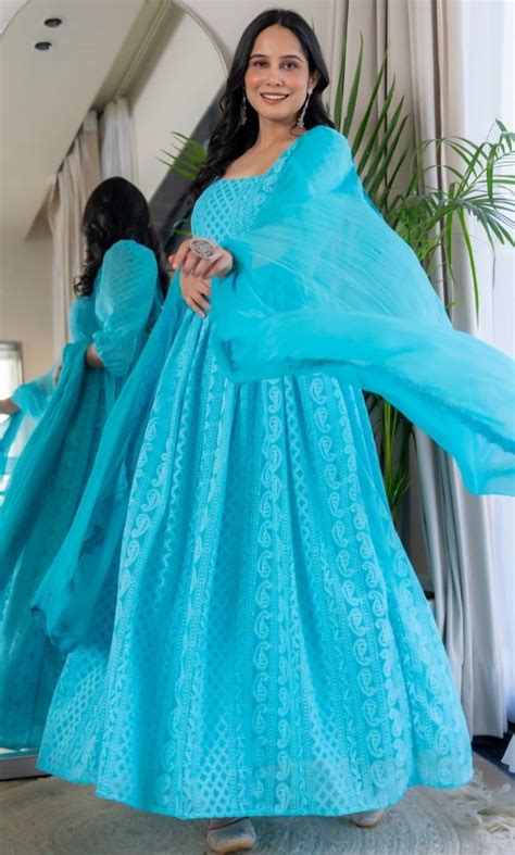 Noor-E-Sky Blue Anarkali – House Of Jamoti