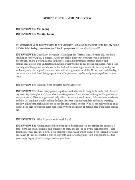 Image result for Job Interview Sample Script