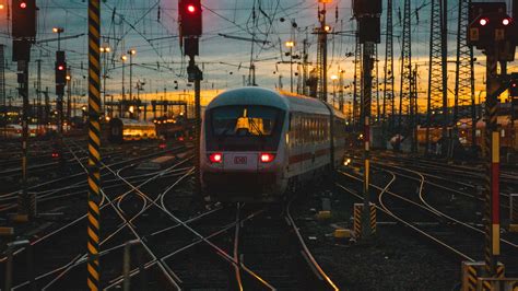 Download wallpaper 1920x1080 train, rails, railroad, sunset, dusk full ...